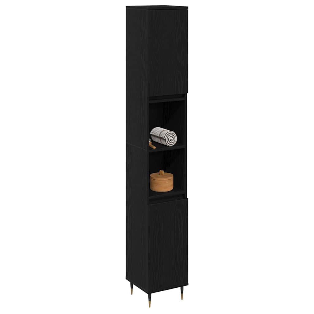 Badezimmerschrank Schwarz Eichen-Optik 30 x 30 x 190 cm