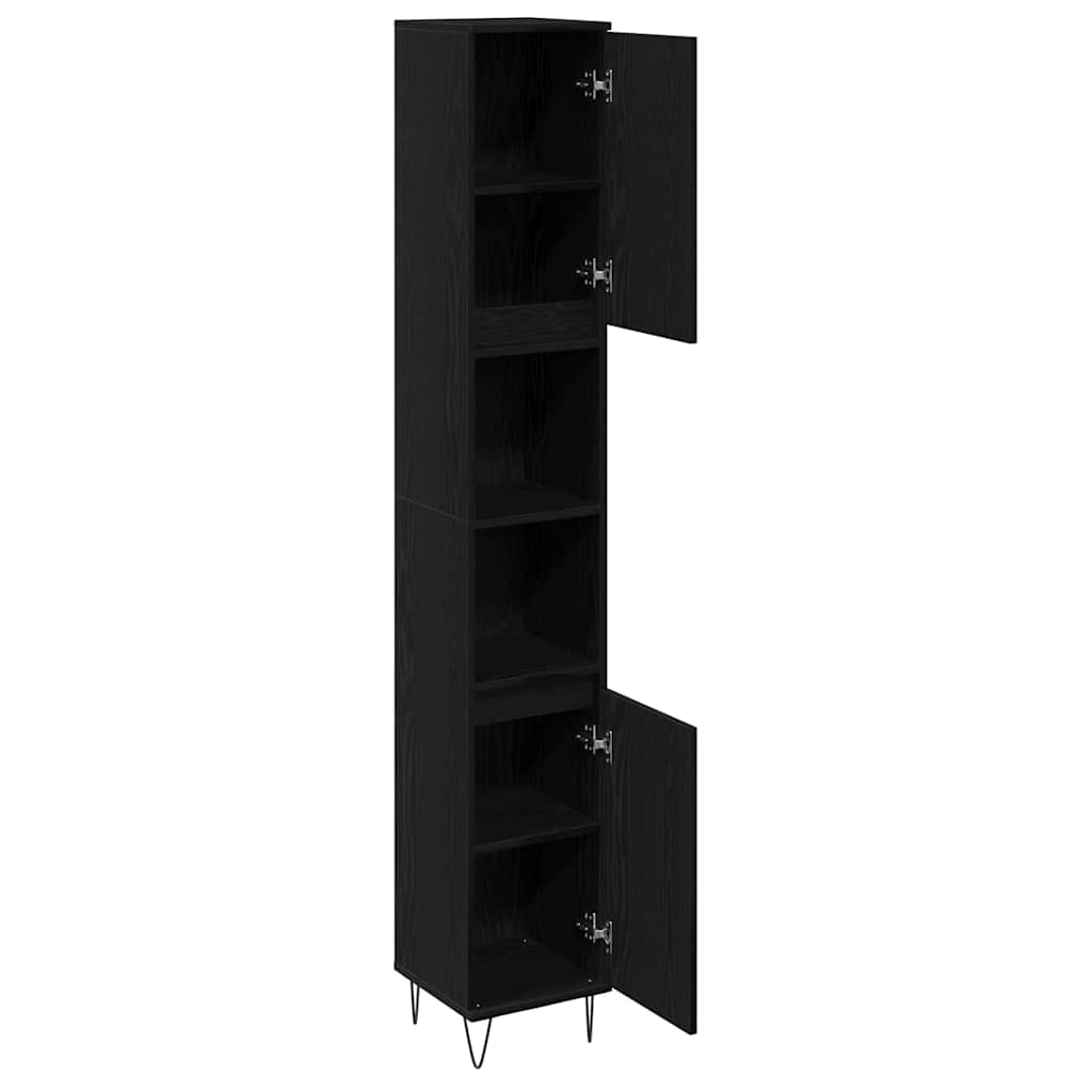 Badezimmerschrank Schwarz Eichen-Optik 30 x 30 x 190 cm