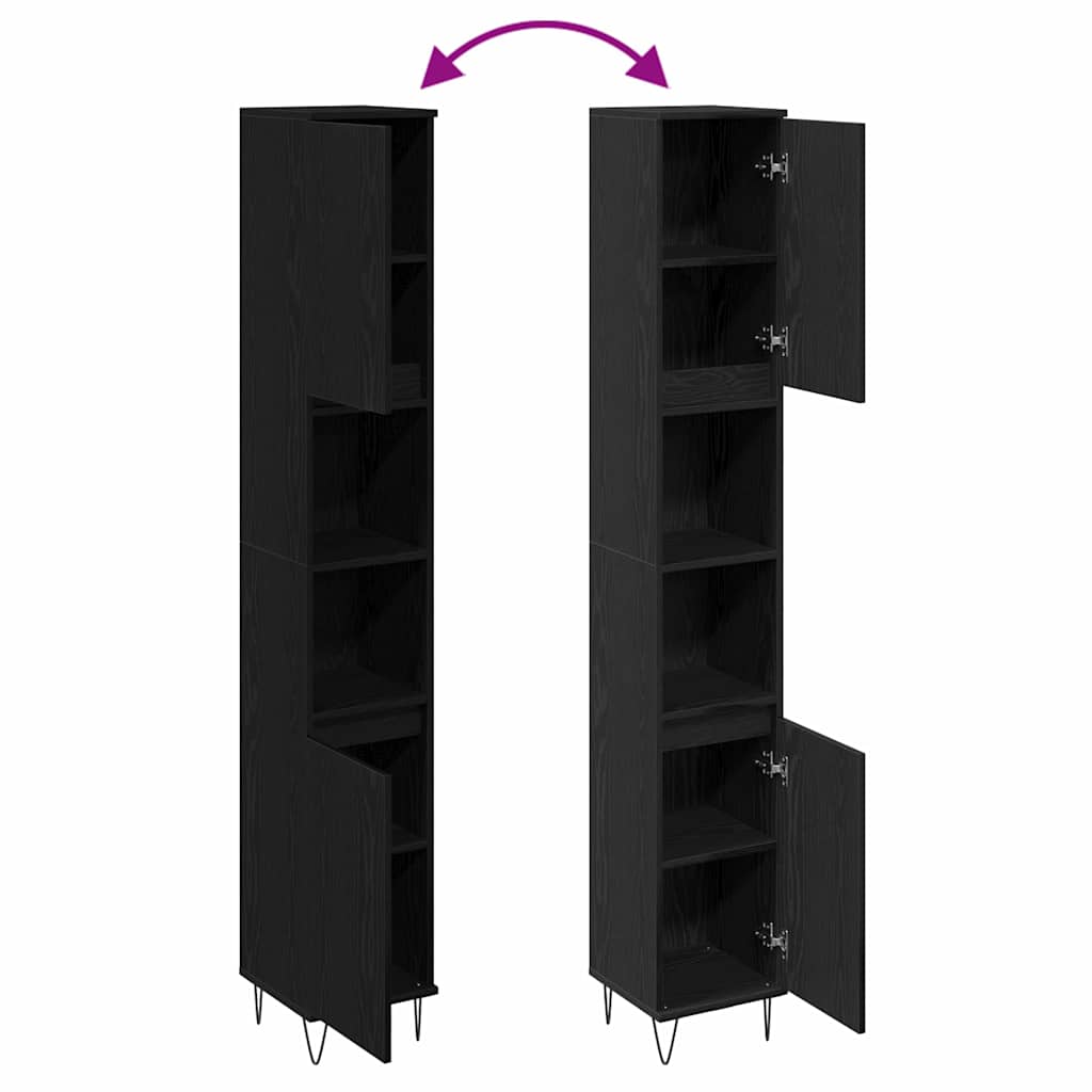 Badezimmerschrank Schwarz Eichen-Optik 30 x 30 x 190 cm