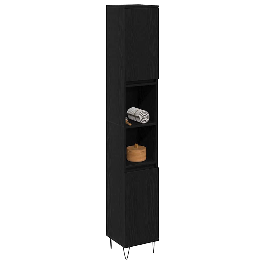 Badezimmerschrank Schwarz Eichen-Optik 30 x 30 x 190 cm