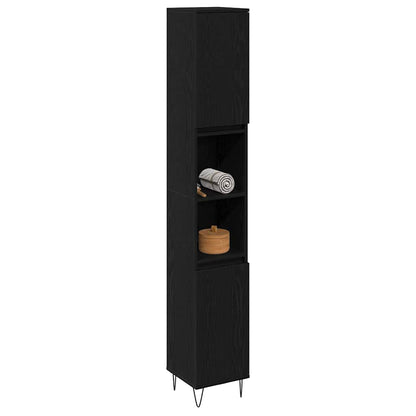 Badezimmerschrank Schwarz Eichen-Optik 30 x 30 x 190 cm