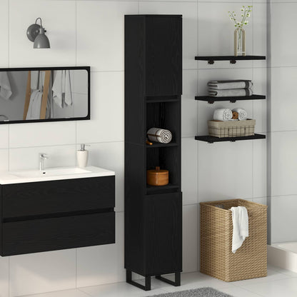 Badezimmerschrank Schwarz Eichen-Optik 30 x 30 x 190 cm