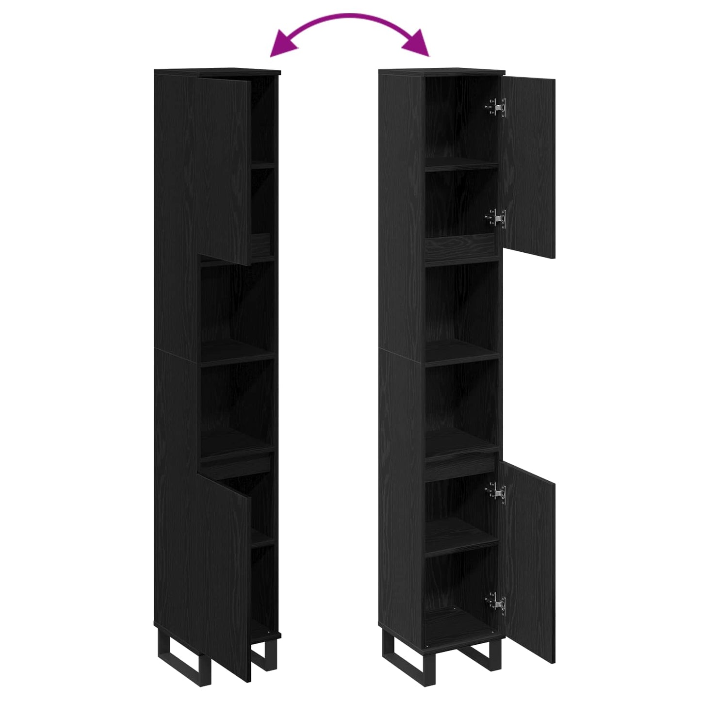 Badezimmerschrank Schwarz Eichen-Optik 30 x 30 x 190 cm