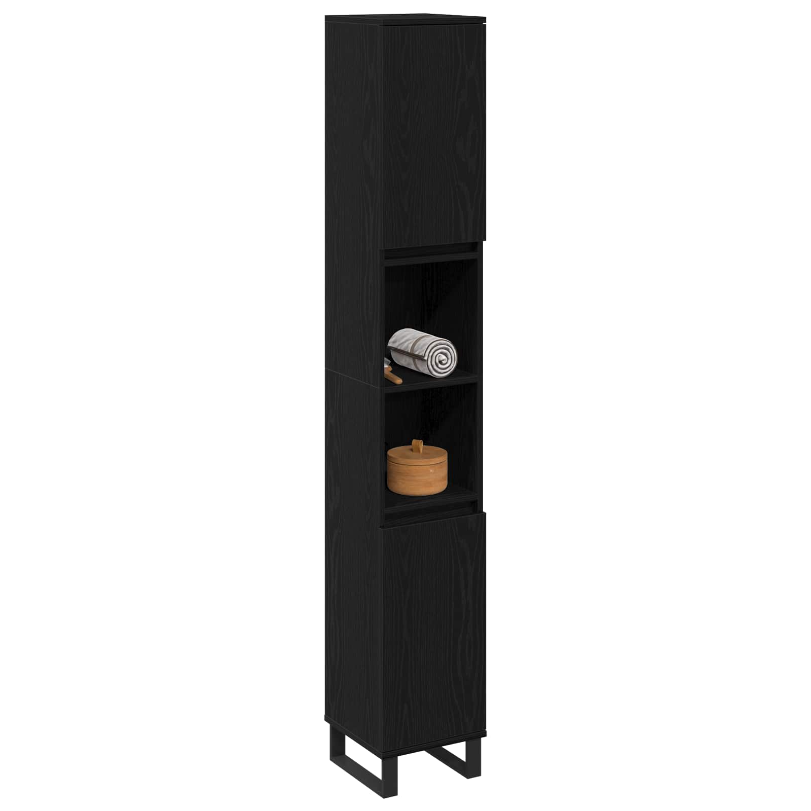 Badezimmerschrank Schwarz Eichen-Optik 30 x 30 x 190 cm