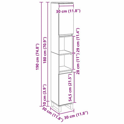 Badezimmerschrank Schwarz Eichen-Optik 30 x 30 x 190 cm