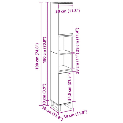 Badezimmerschrank Schwarz Eichen-Optik 30 x 30 x 190 cm