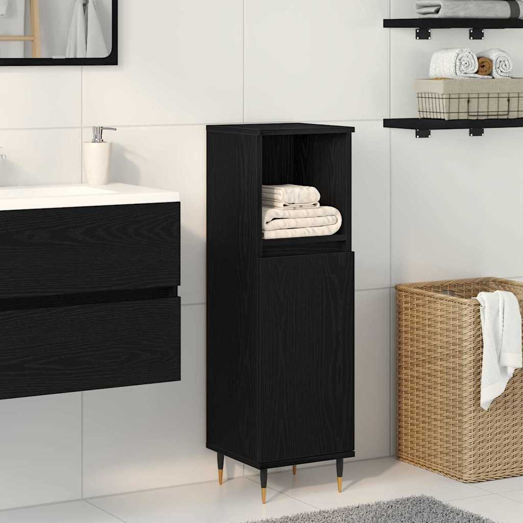 Badezimmerschrank Schwarz Eichen-Optik 30 x 30 x 100 cm