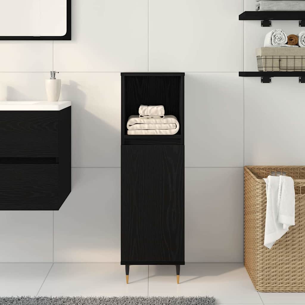 Badezimmerschrank Schwarz Eichen-Optik 30 x 30 x 100 cm