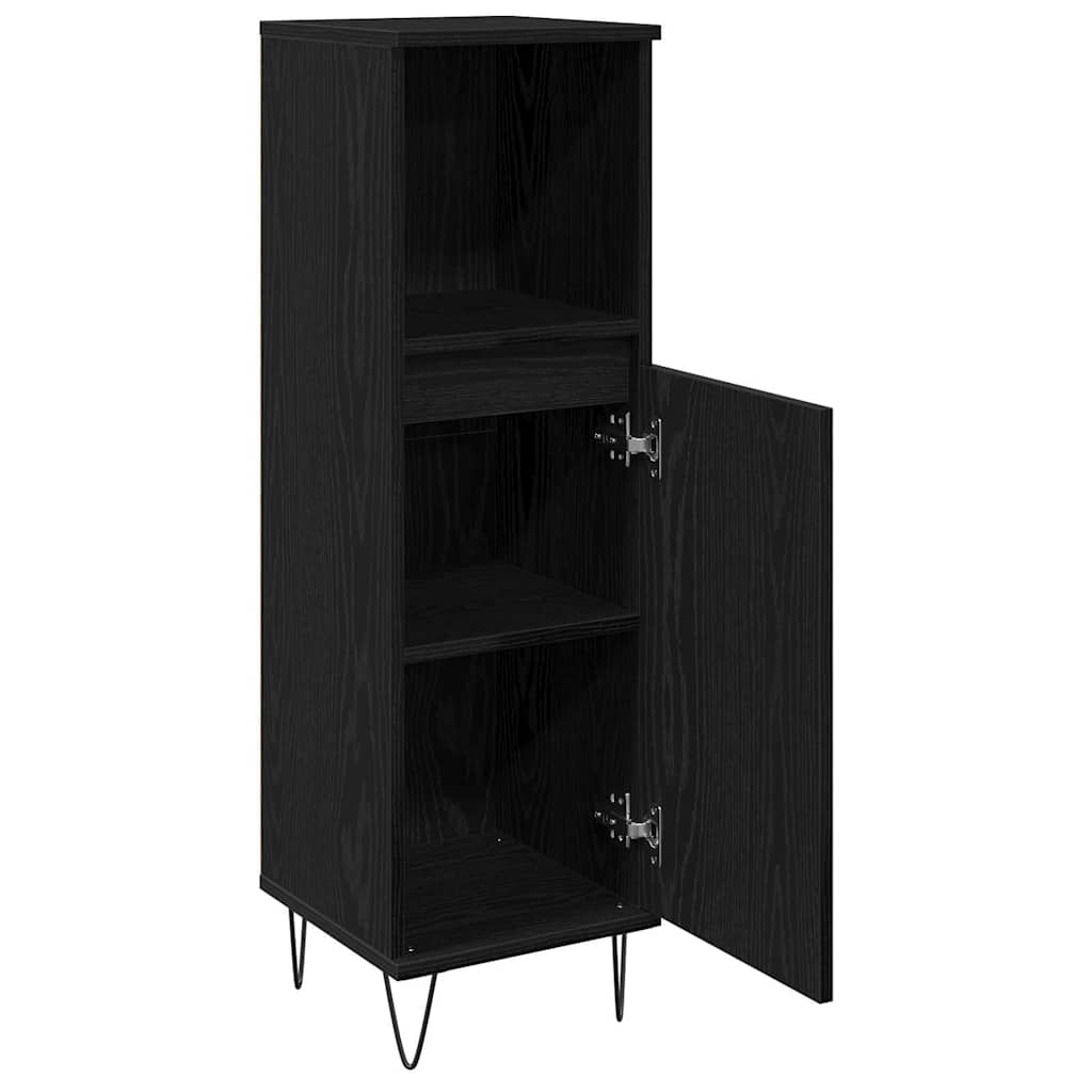 Badezimmerschrank Schwarz Eichen-Optik 30 x 30 x 100 cm