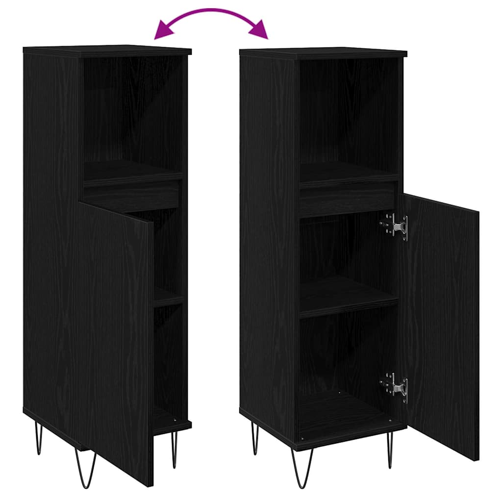 Badezimmerschrank Schwarz Eichen-Optik 30 x 30 x 100 cm