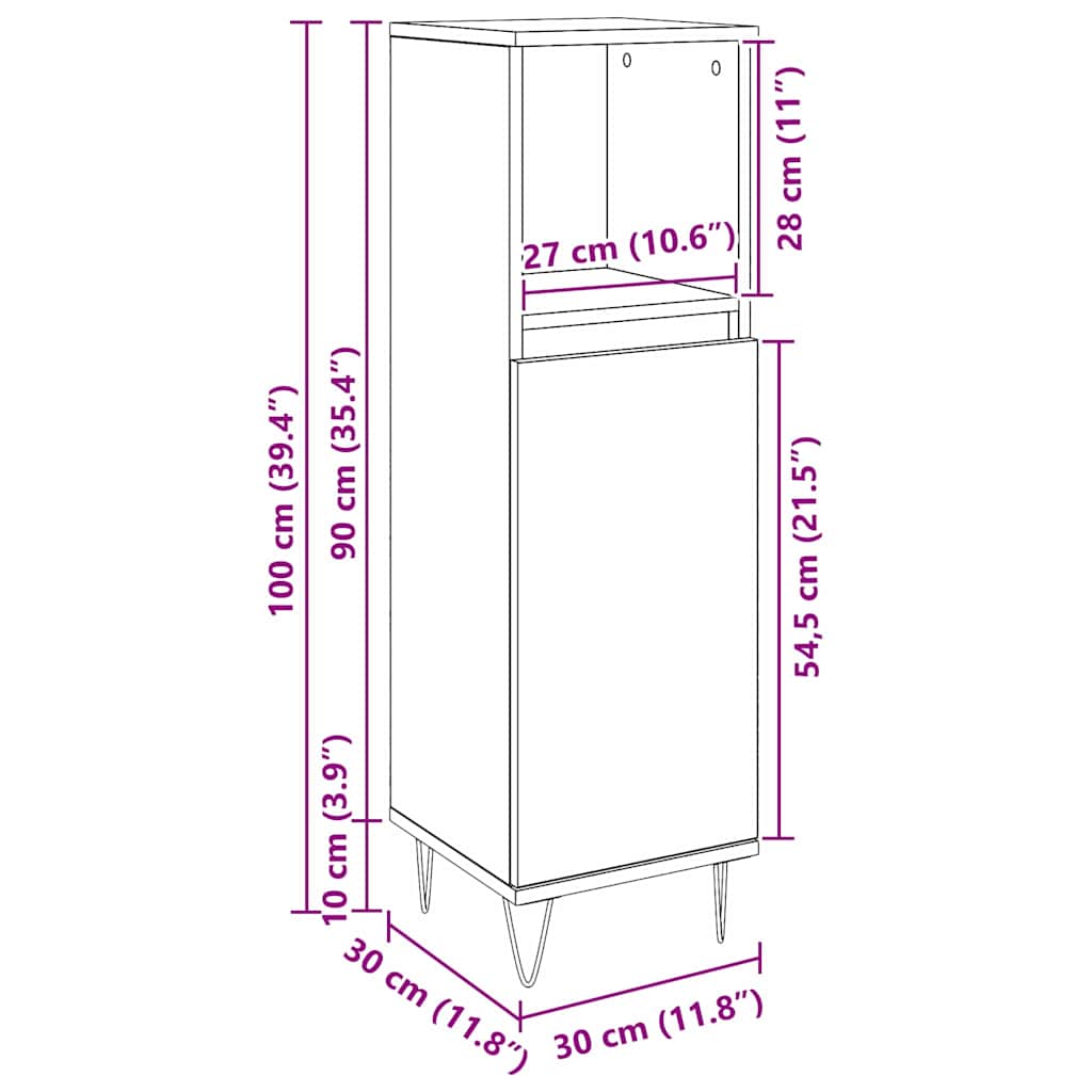 Badezimmerschrank Schwarz Eichen-Optik 30 x 30 x 100 cm