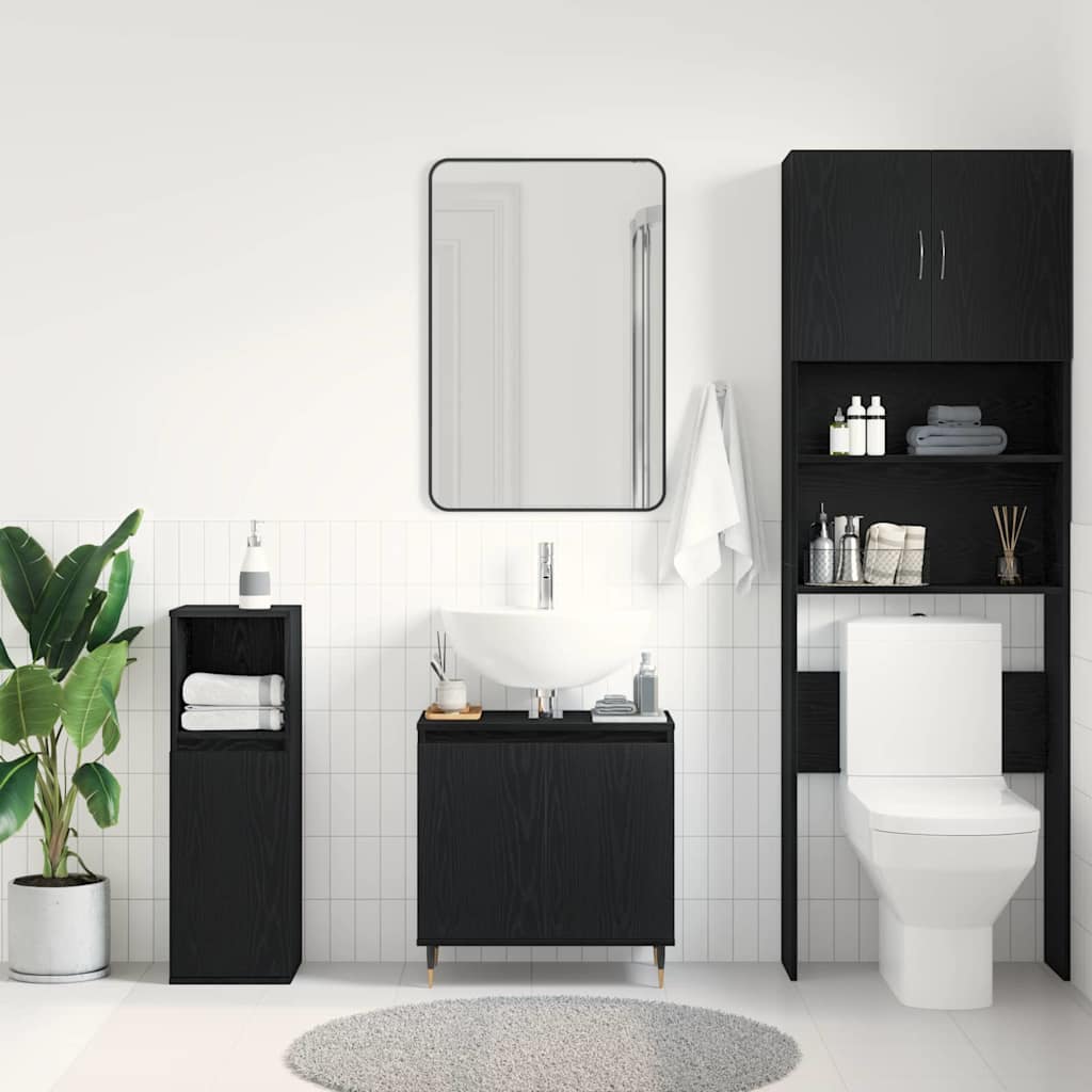 Waschbeckenunterschrank mit Tür Schwarze Eiche 58 x 33 x 60 cm