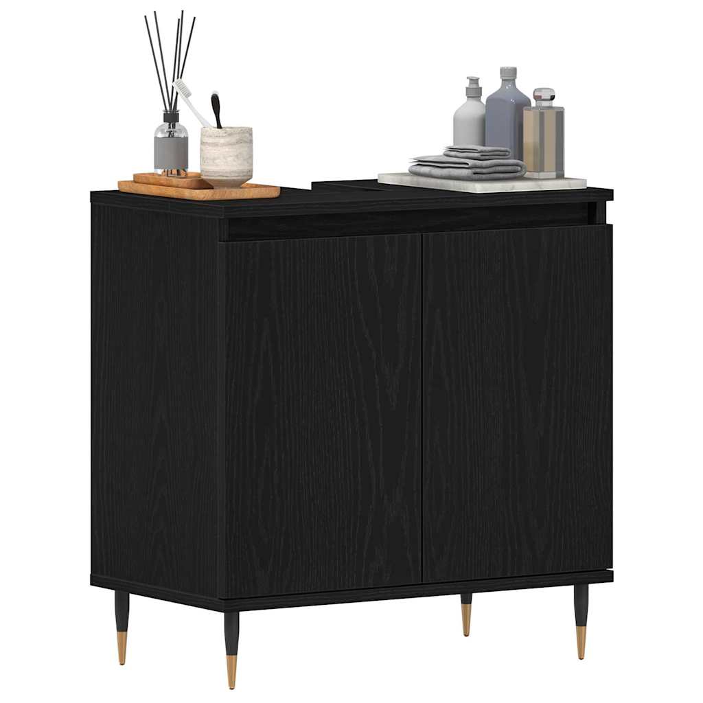 Waschbeckenunterschrank mit Tür Schwarze Eiche 58 x 33 x 60 cm