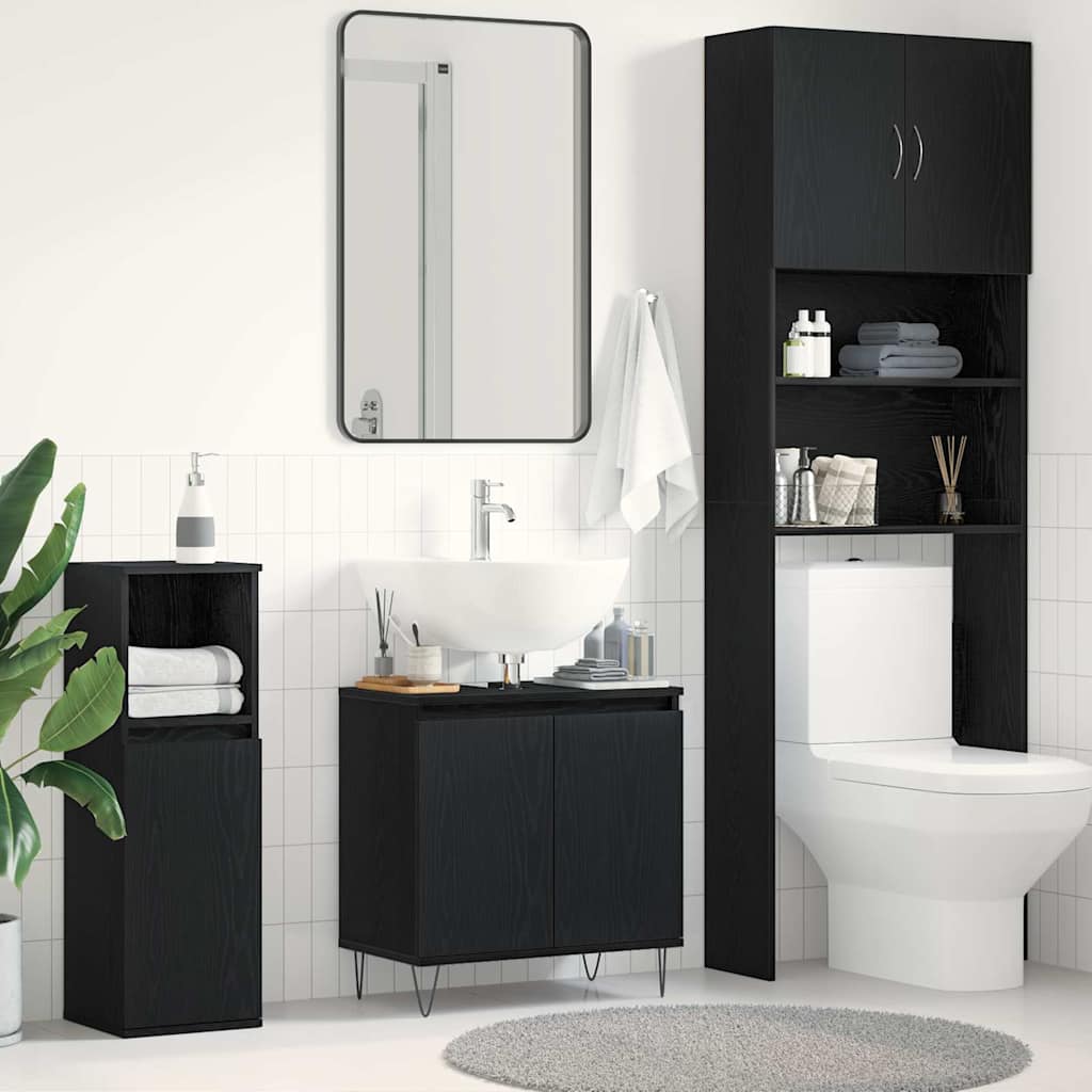 Waschbeckenschrank Schwarz Eichen-Optik 58 x 33 x 60 cm