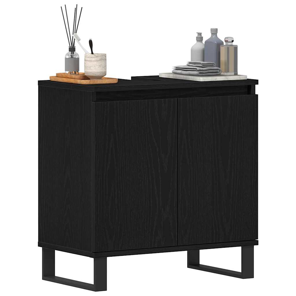 Waschbeckenunterschrank mit Tür Schwarze Eiche 58 x 33 x 60 cm
