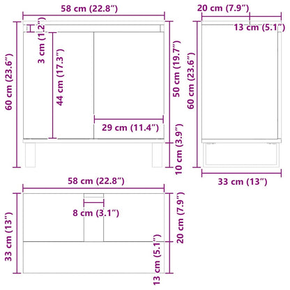 Waschbeckenschrank Schwarz Eichen-Optik 58 x 33 x 60 cm