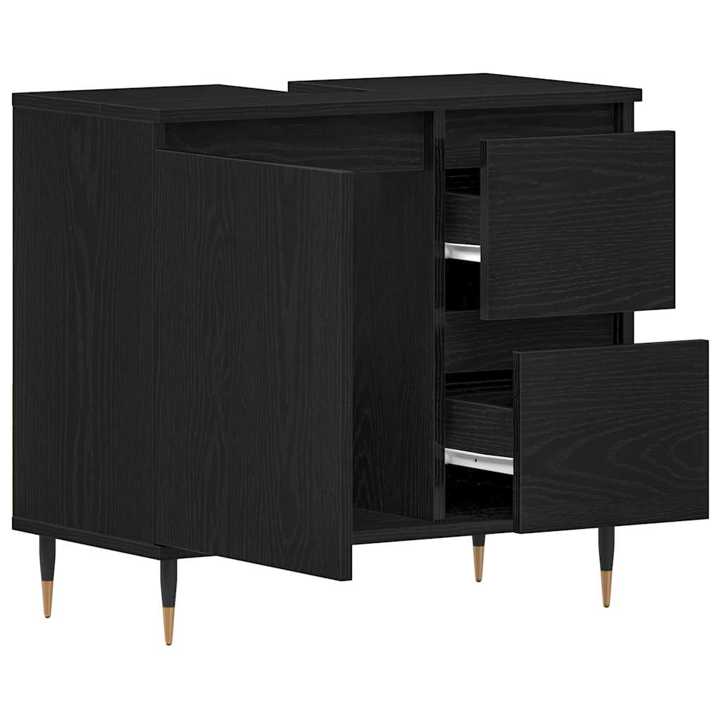 Badezimmerschrank Schwarz Eichen-Optik 65 x 33 x 60 cm