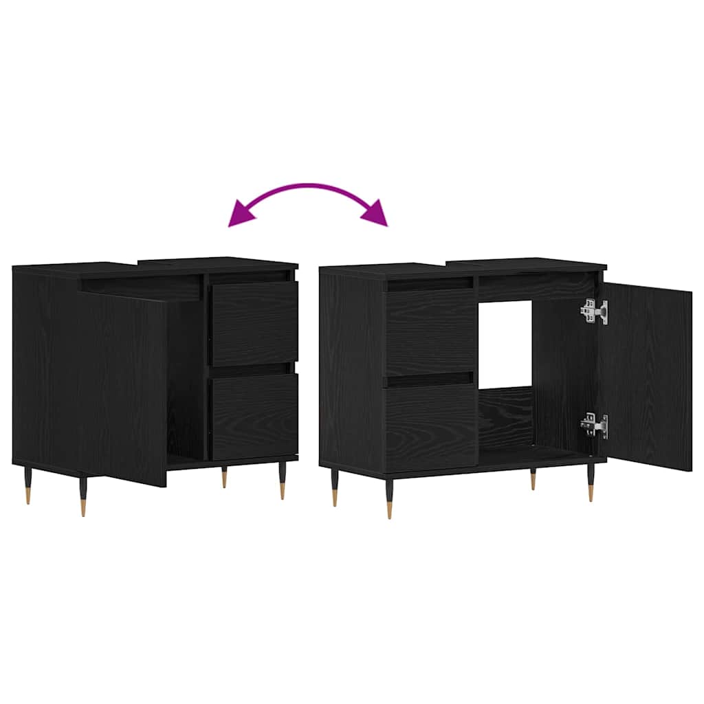 Badezimmerschrank Schwarz Eichen-Optik 65 x 33 x 60 cm