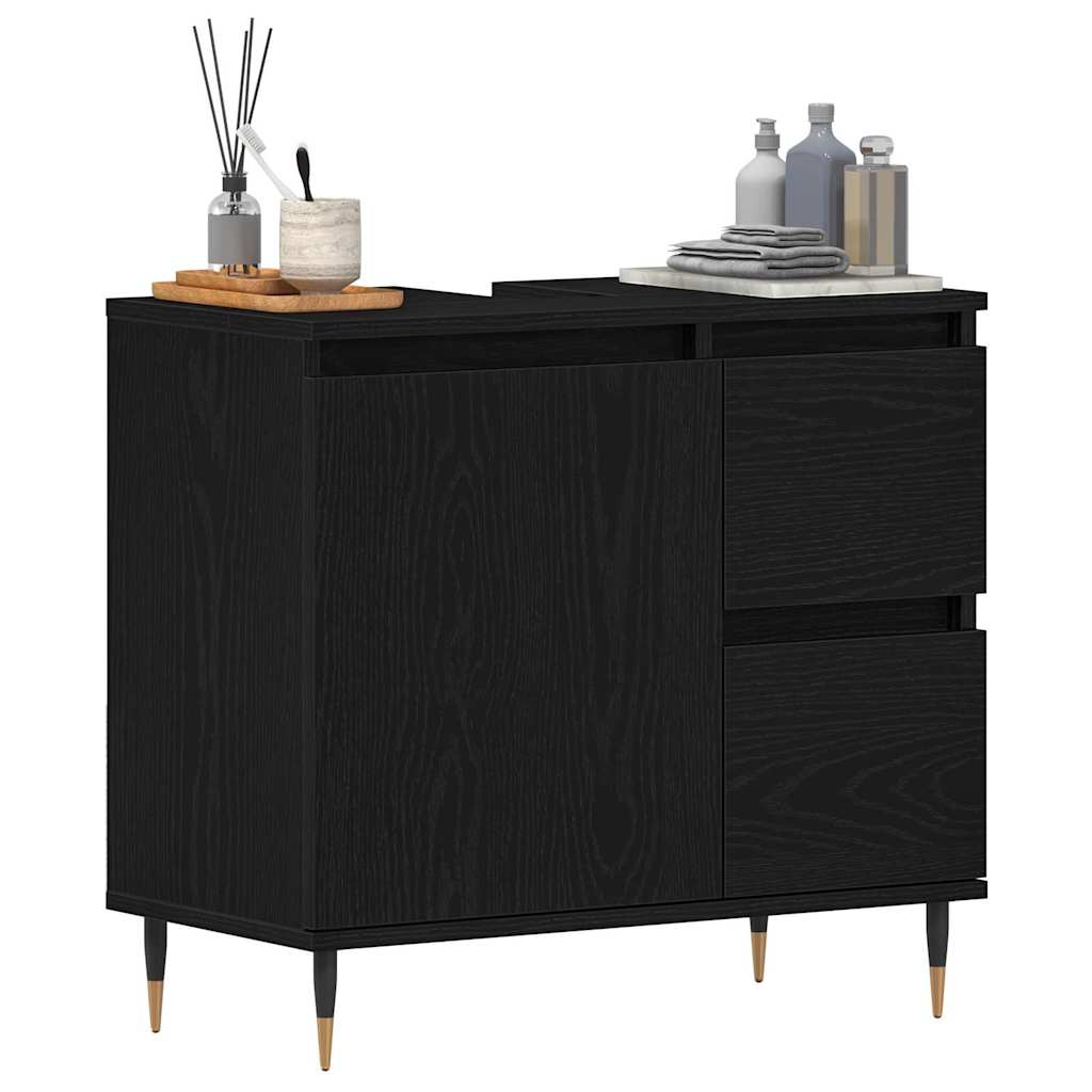 Badezimmerschrank Schwarz Eichen-Optik 65 x 33 x 60 cm