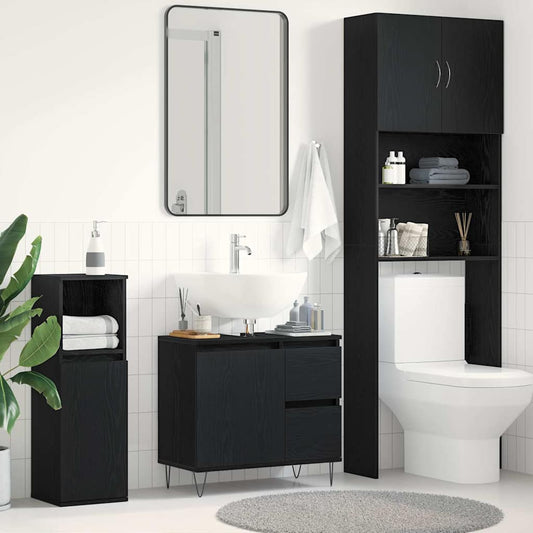 Waschbeckenunterschrank mit Tür Schwarze Eiche 65 x 33 x 60 cm
