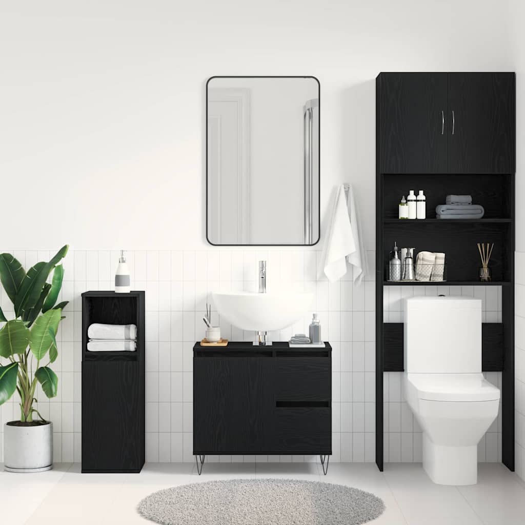 Waschbeckenunterschrank mit Tür Schwarze Eiche 65 x 33 x 60 cm