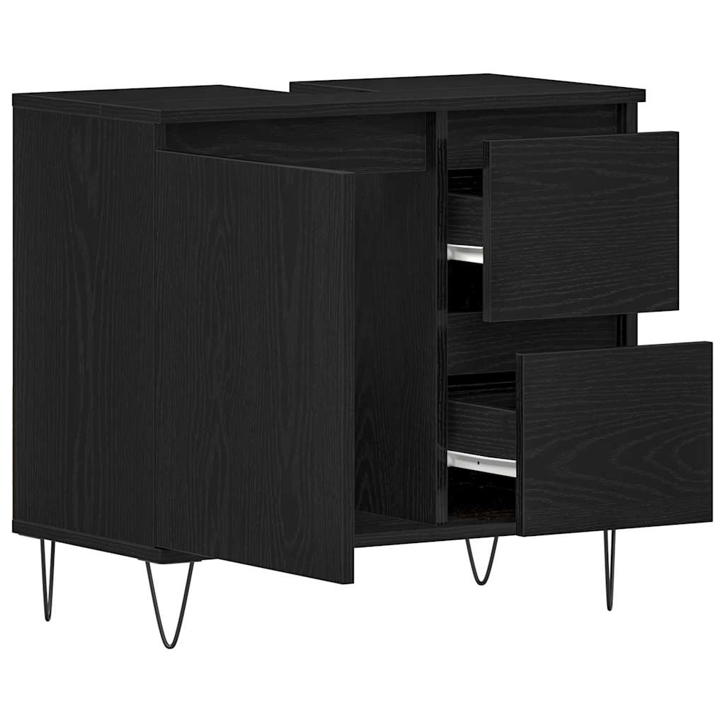 Waschbeckenunterschrank mit Tür Schwarze Eiche 65 x 33 x 60 cm