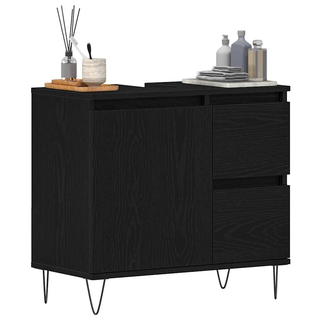 Waschbeckenunterschrank mit Tür Schwarze Eiche 65 x 33 x 60 cm