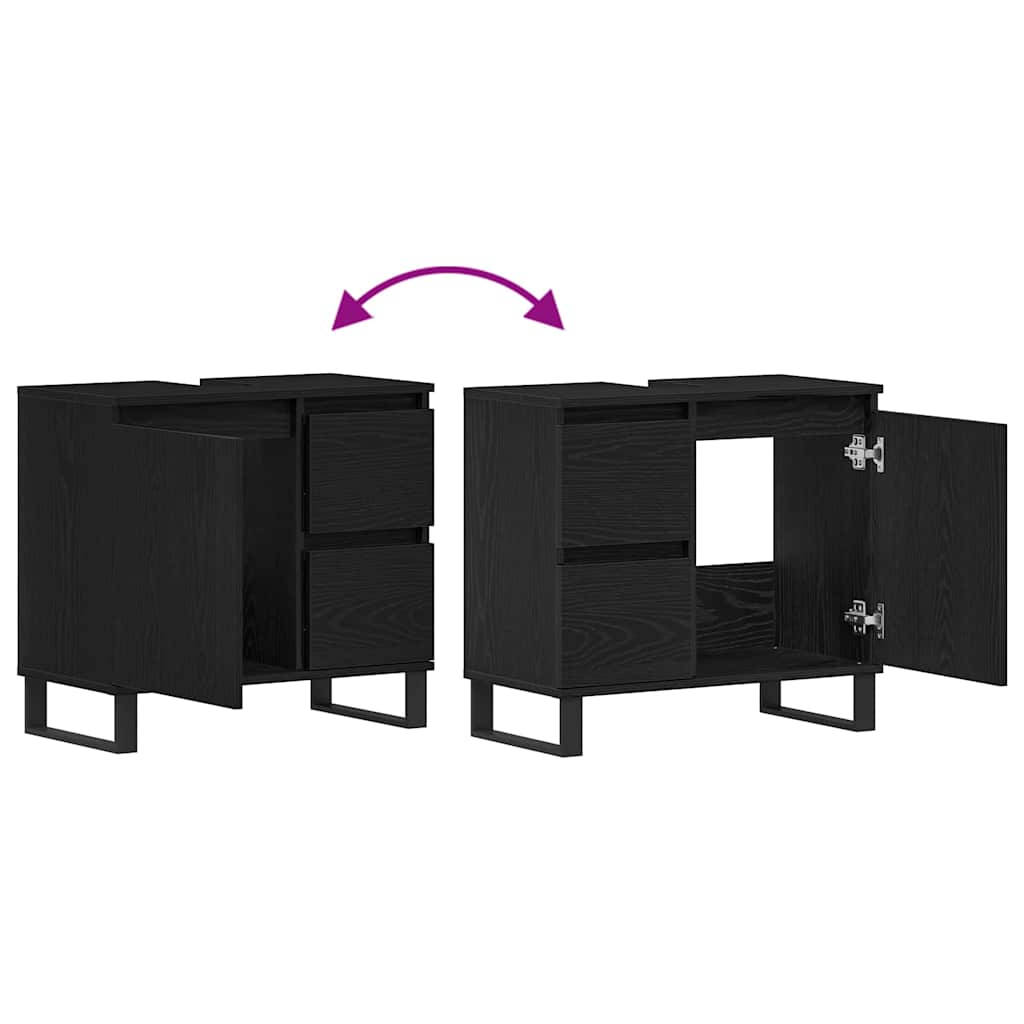 Waschbeckenschrank mit Tür Schwarz Eichen-Optik 65 x 33 x 60 cm