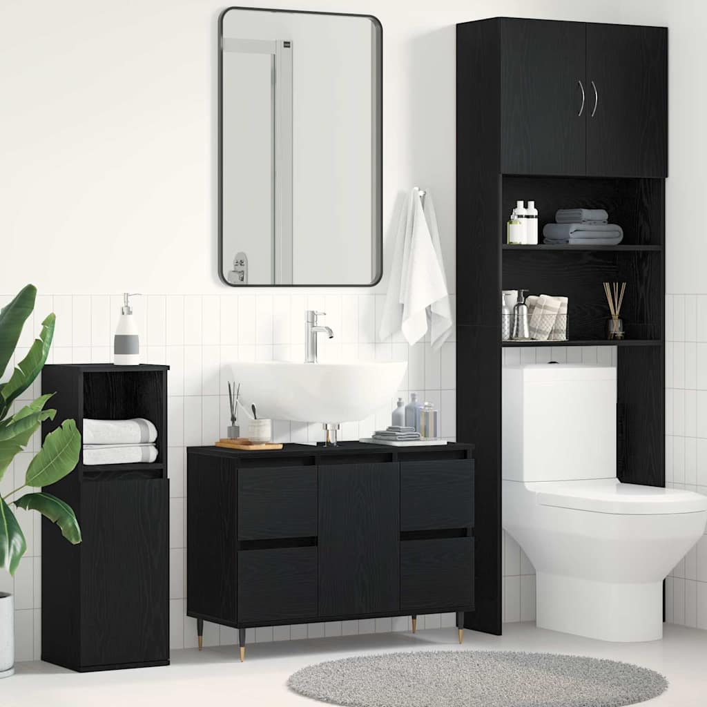 Waschbeckenunterschrank mit Tür Schwarze Eiche 80 x 33 x 60 cm