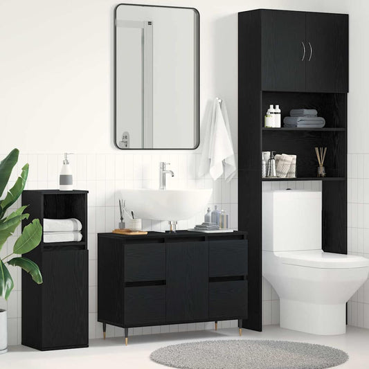 Waschbeckenunterschrank mit Tür Schwarze Eiche 80 x 33 x 60 cm