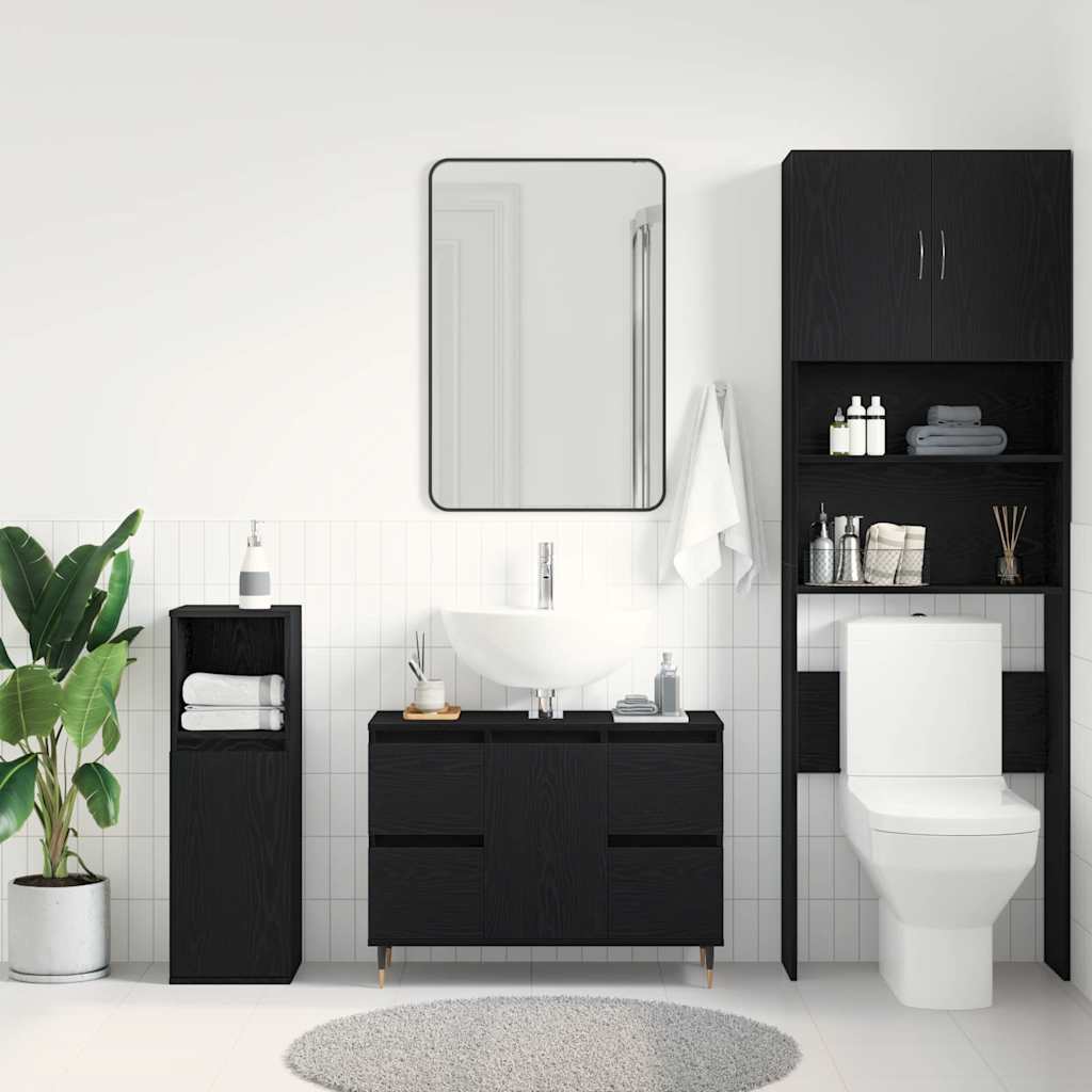 Waschbeckenunterschrank mit Tür Schwarze Eiche 80 x 33 x 60 cm