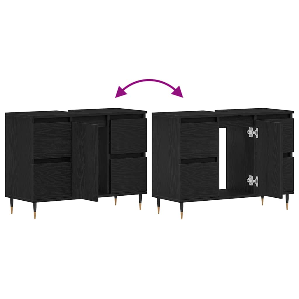 Waschbeckenschrank Schwarz Eichen-Optik 80 x 33 x 60 cm