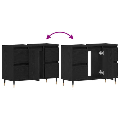 Waschbeckenschrank Schwarz Eichen-Optik 80 x 33 x 60 cm