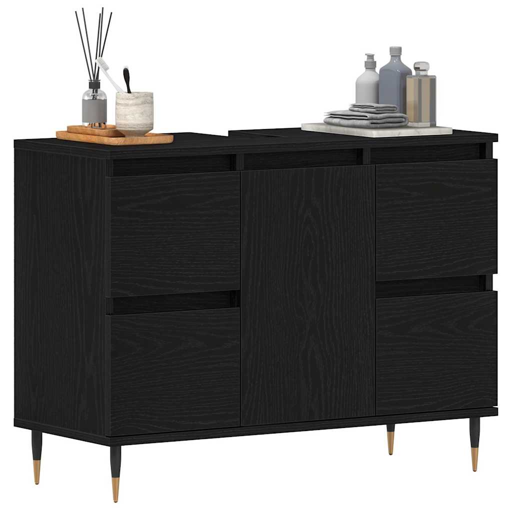 Waschbeckenunterschrank mit Tür Schwarze Eiche 80 x 33 x 60 cm