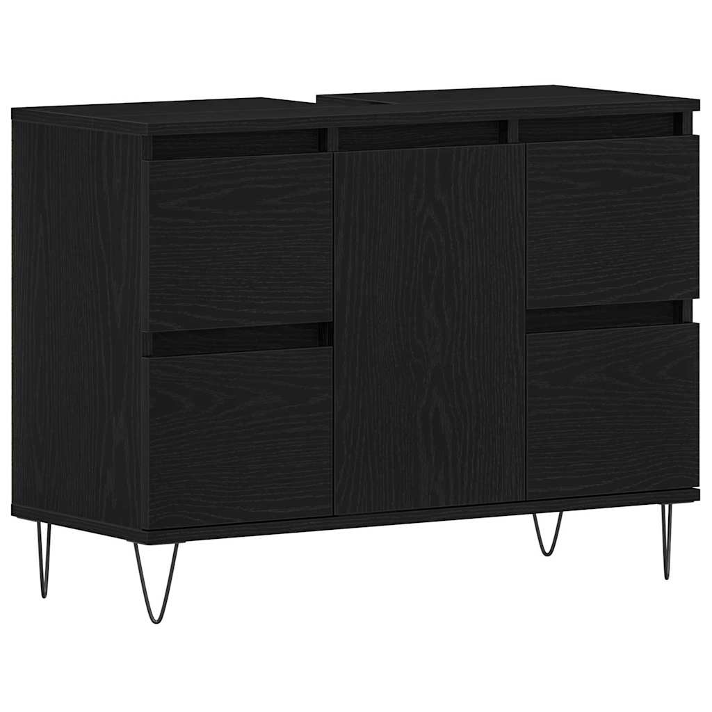 Waschbeckenschrank Schwarz Eichen-Optik 80 x 33 x 60 cm