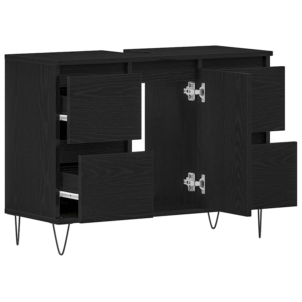 Waschbeckenschrank Schwarz Eichen-Optik 80 x 33 x 60 cm