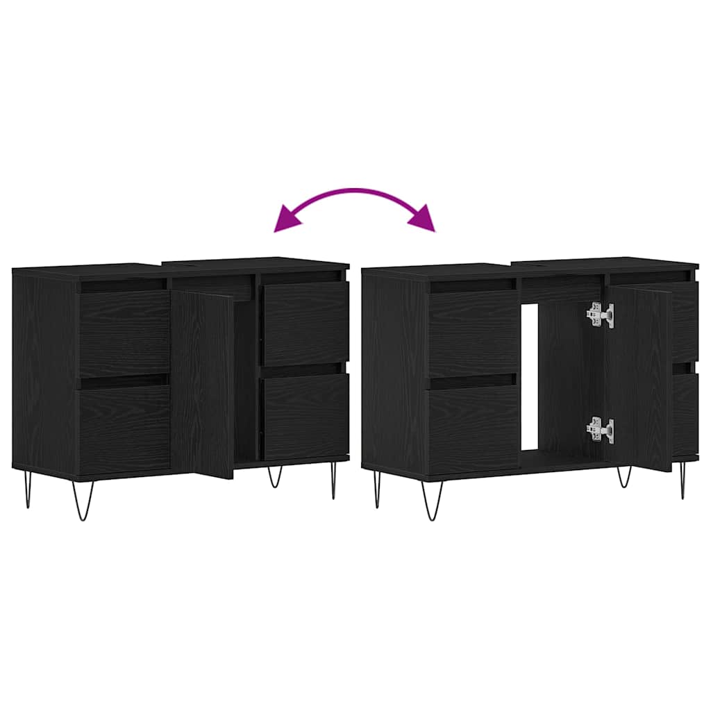 Waschbeckenschrank Schwarz Eichen-Optik 80 x 33 x 60 cm