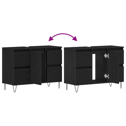 Waschbeckenschrank Schwarz Eichen-Optik 80 x 33 x 60 cm
