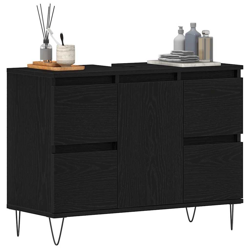 Waschbeckenschrank Schwarz Eichen-Optik 80 x 33 x 60 cm