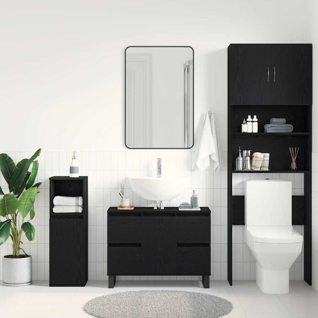 Badezimmerschrank Schwarz Eichen-Optik 80 x 33 x 60 cm