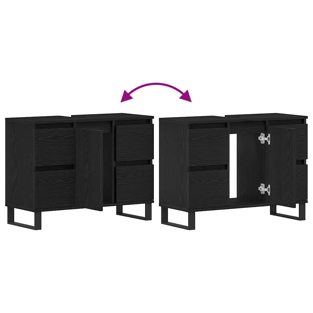 Badezimmerschrank Schwarz Eichen-Optik 80 x 33 x 60 cm