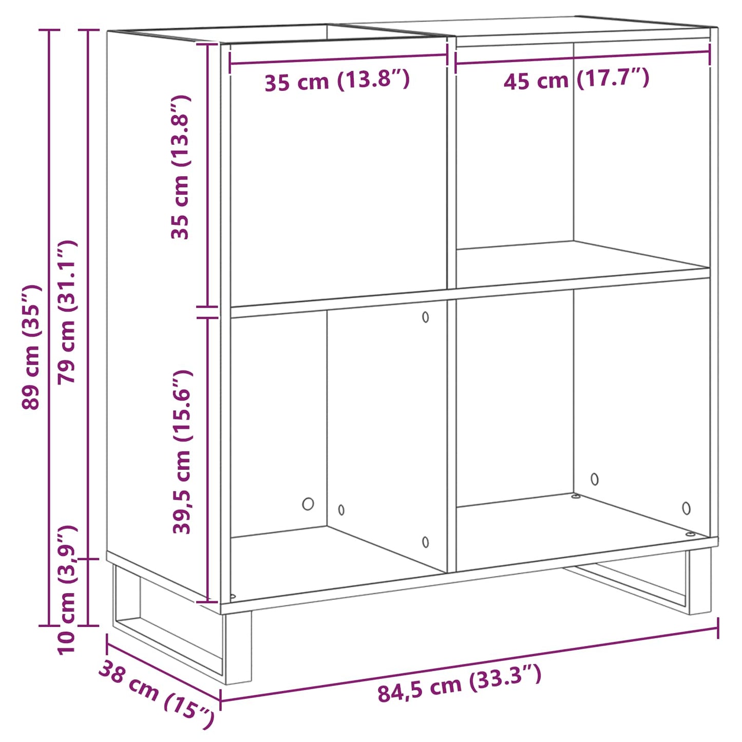 Schallplattenschrank Artisan-Eiche 84,5 x 38 x 89 cm