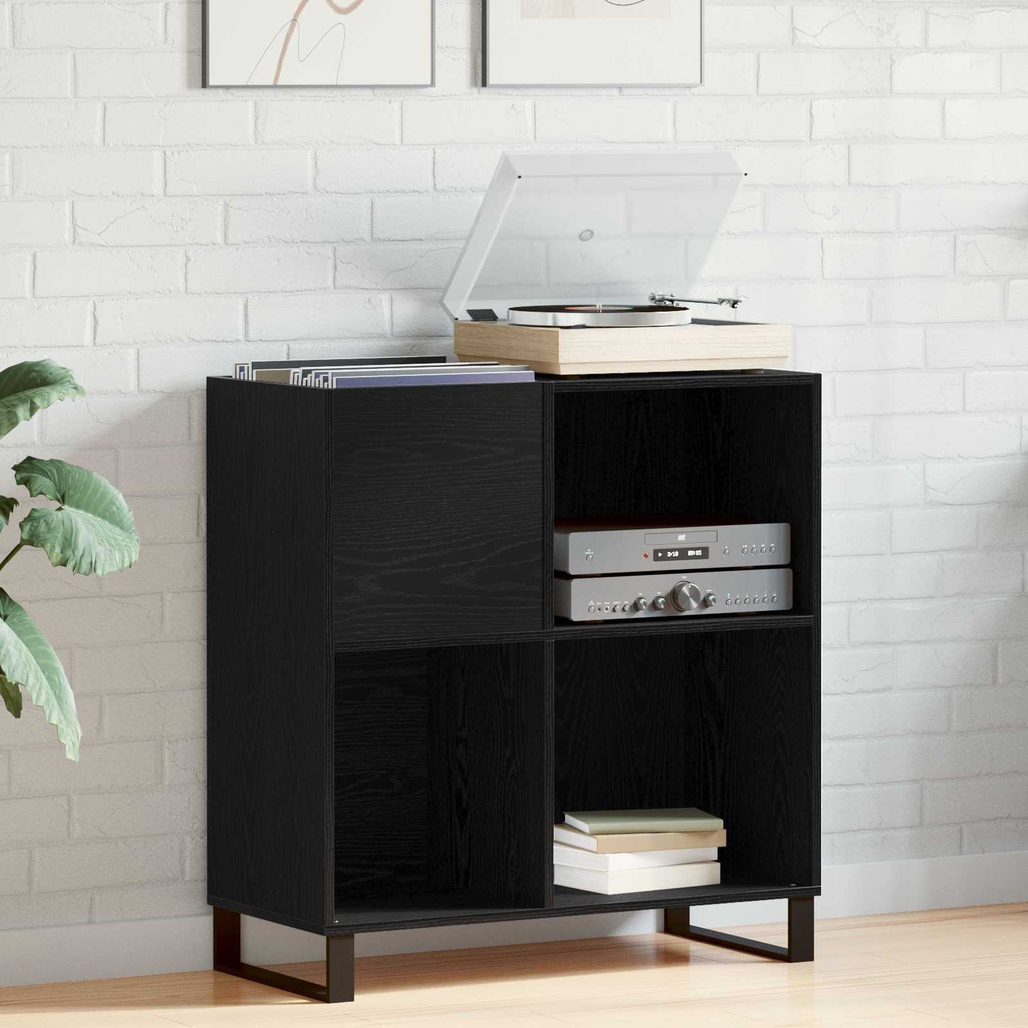 Schallplattenschrank Schwarz Eichen-Optik 84,5 x 38 x 89 cm