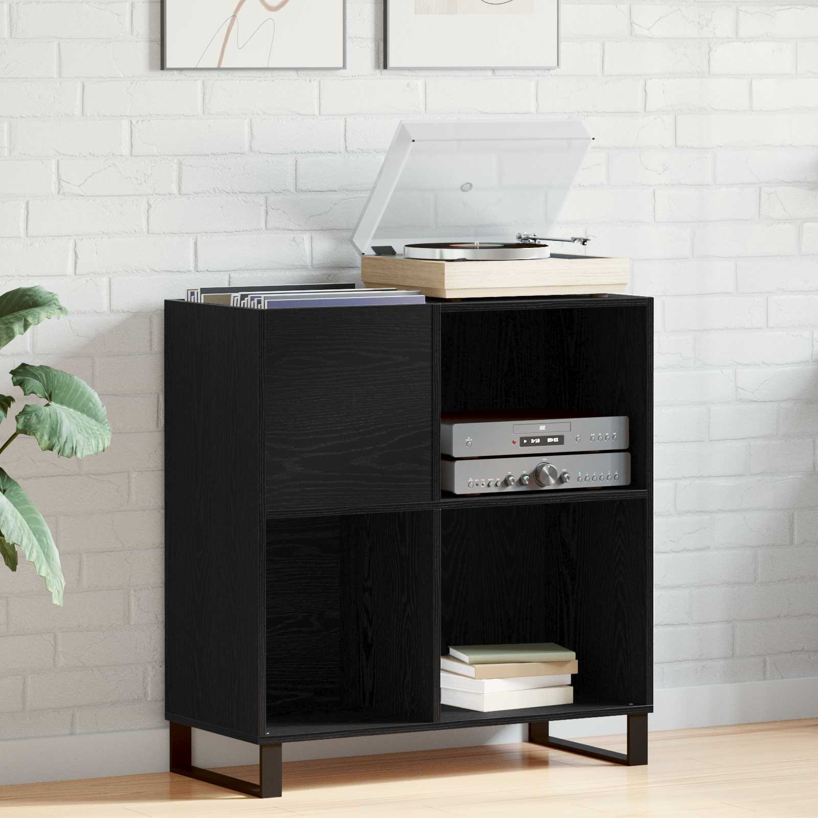 Schallplattenschrank Schwarz Eichen-Optik 84,5 x 38 x 89 cm