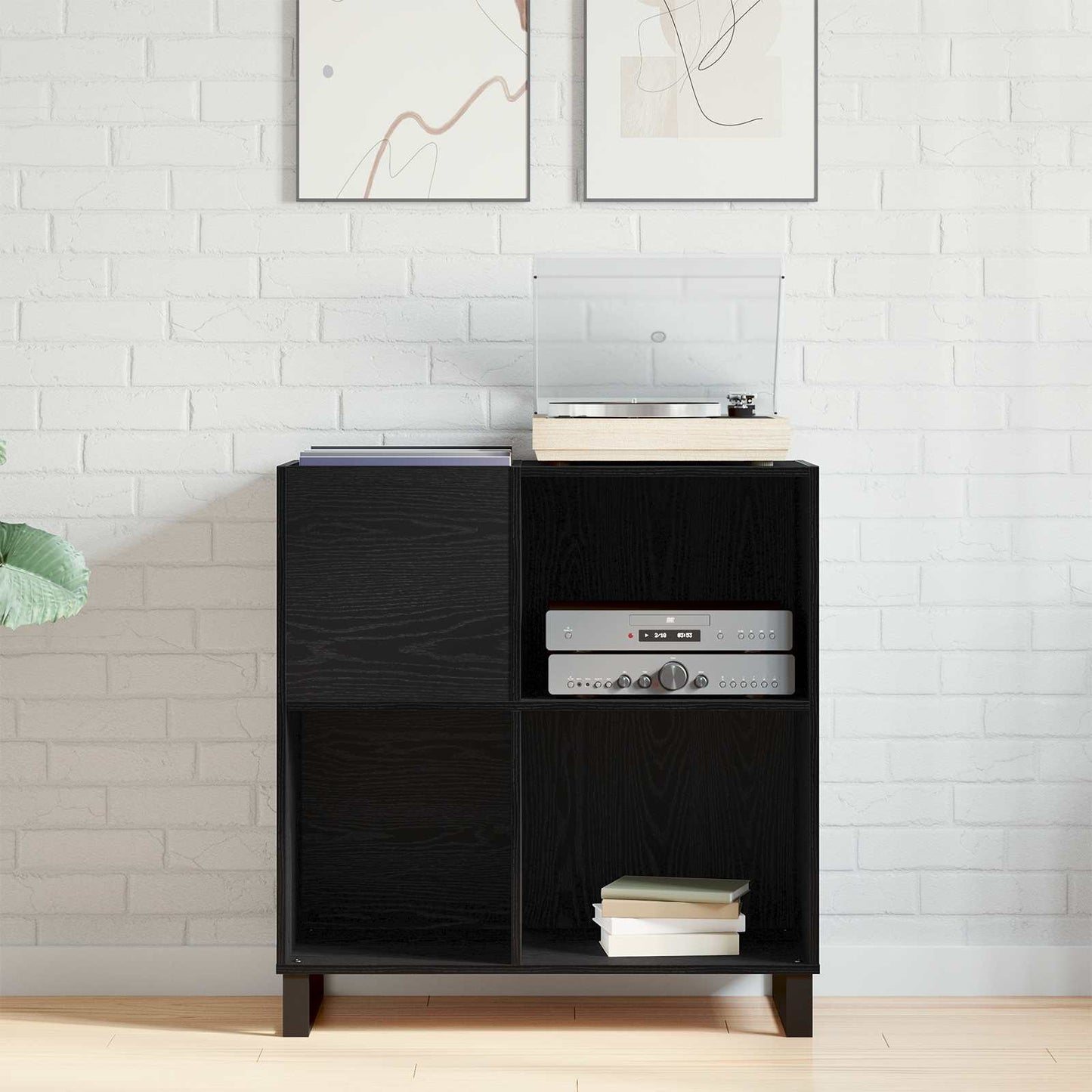 Schallplattenschrank Schwarz Eichen-Optik 84,5 x 38 x 89 cm