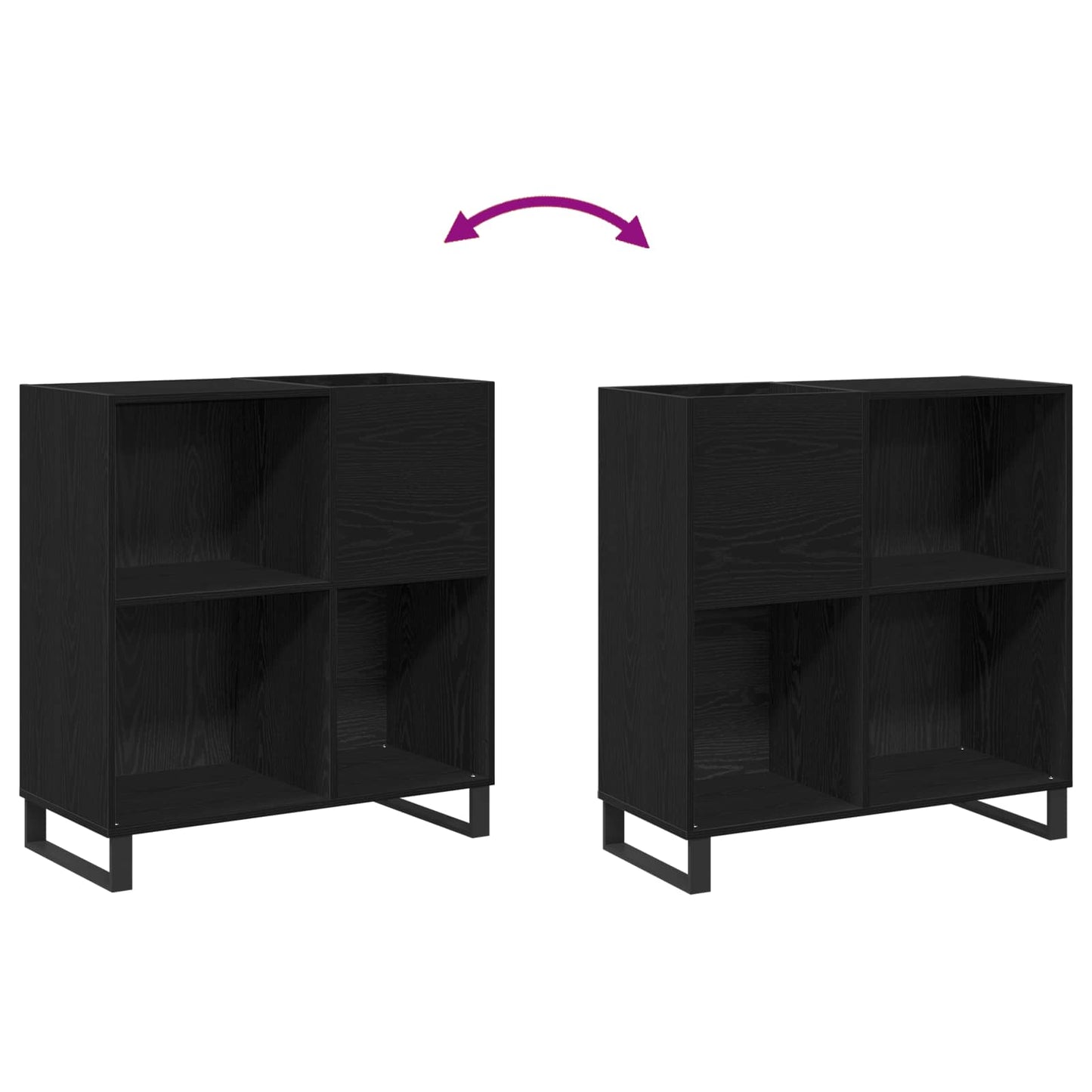 Schallplattenschrank Schwarz Eichen-Optik 84,5 x 38 x 89 cm