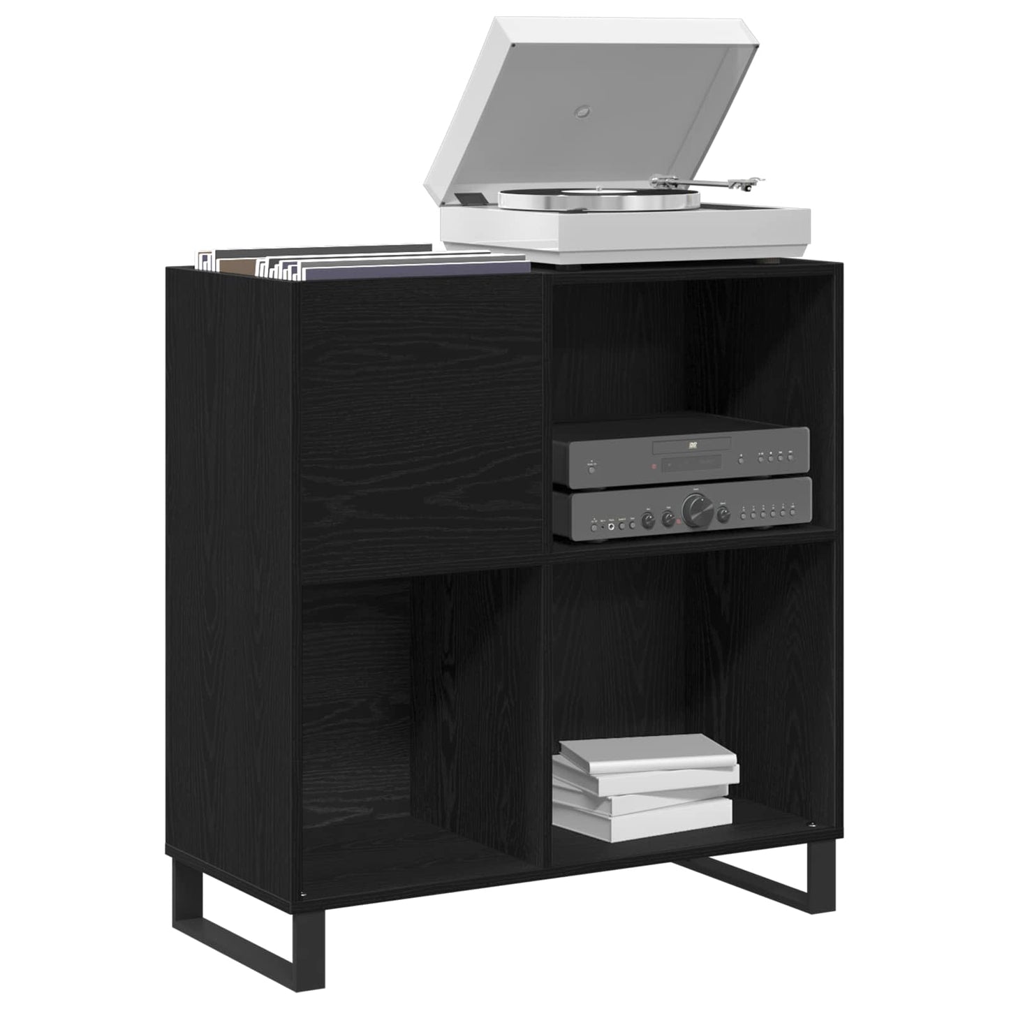 Schallplattenschrank Schwarz Eichen-Optik 84,5 x 38 x 89 cm