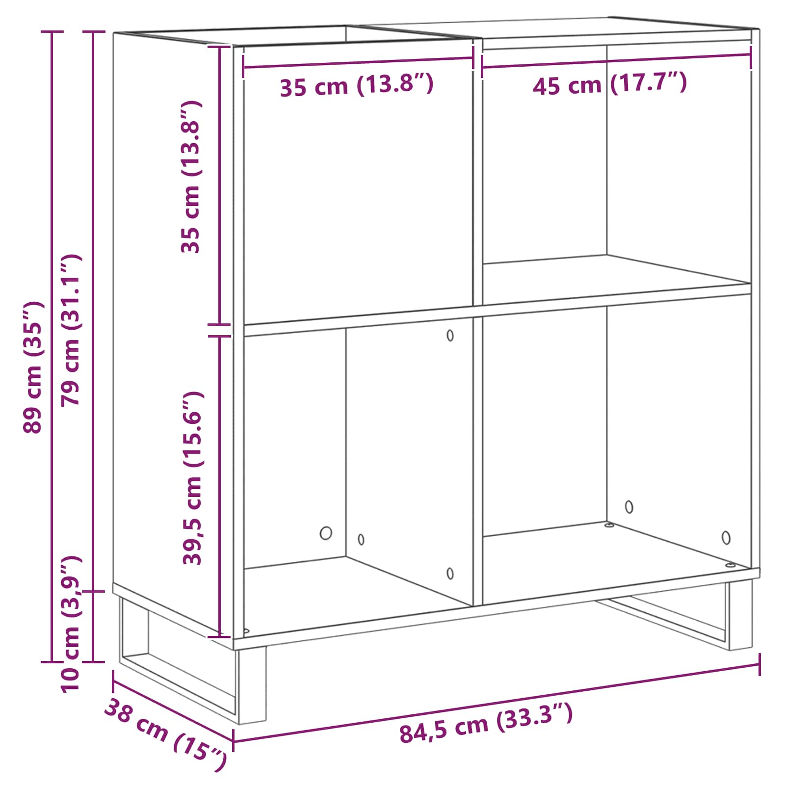 Schallplattenschrank Schwarz Eichen-Optik 84,5 x 38 x 89 cm