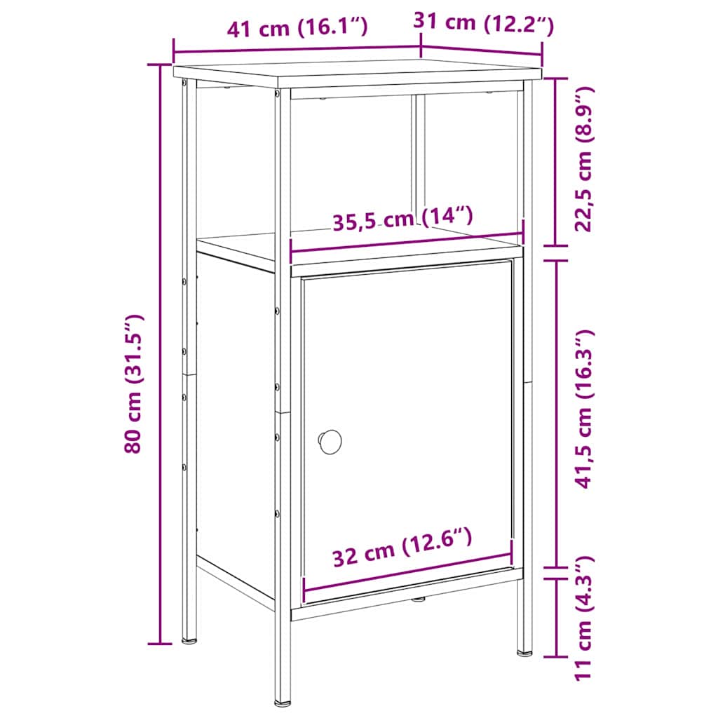 Nachttisch Schwarz Eichen-Optik 41 x 31 x 80 cm Holzwerkstoff