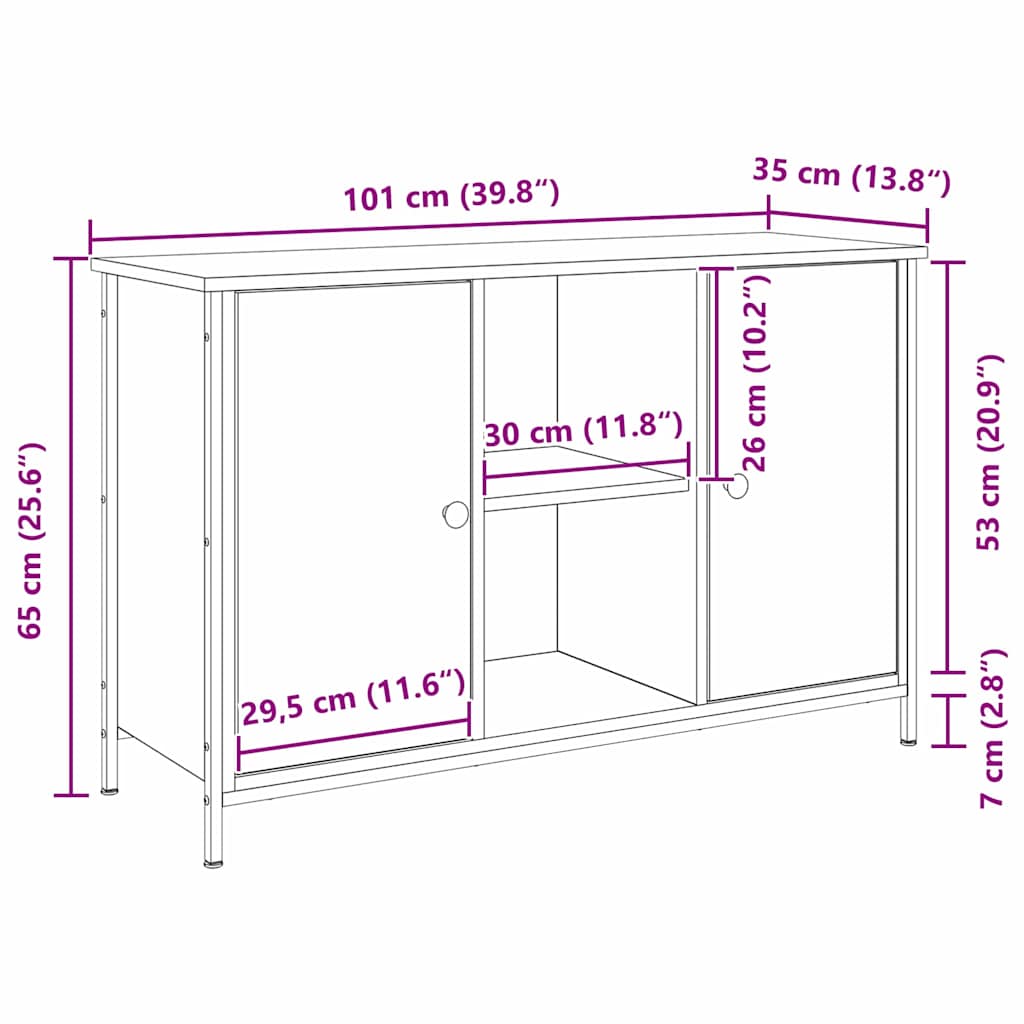 TV-Schrankset 101 x 35 x 65 cm Schwarz Eichen-Optik